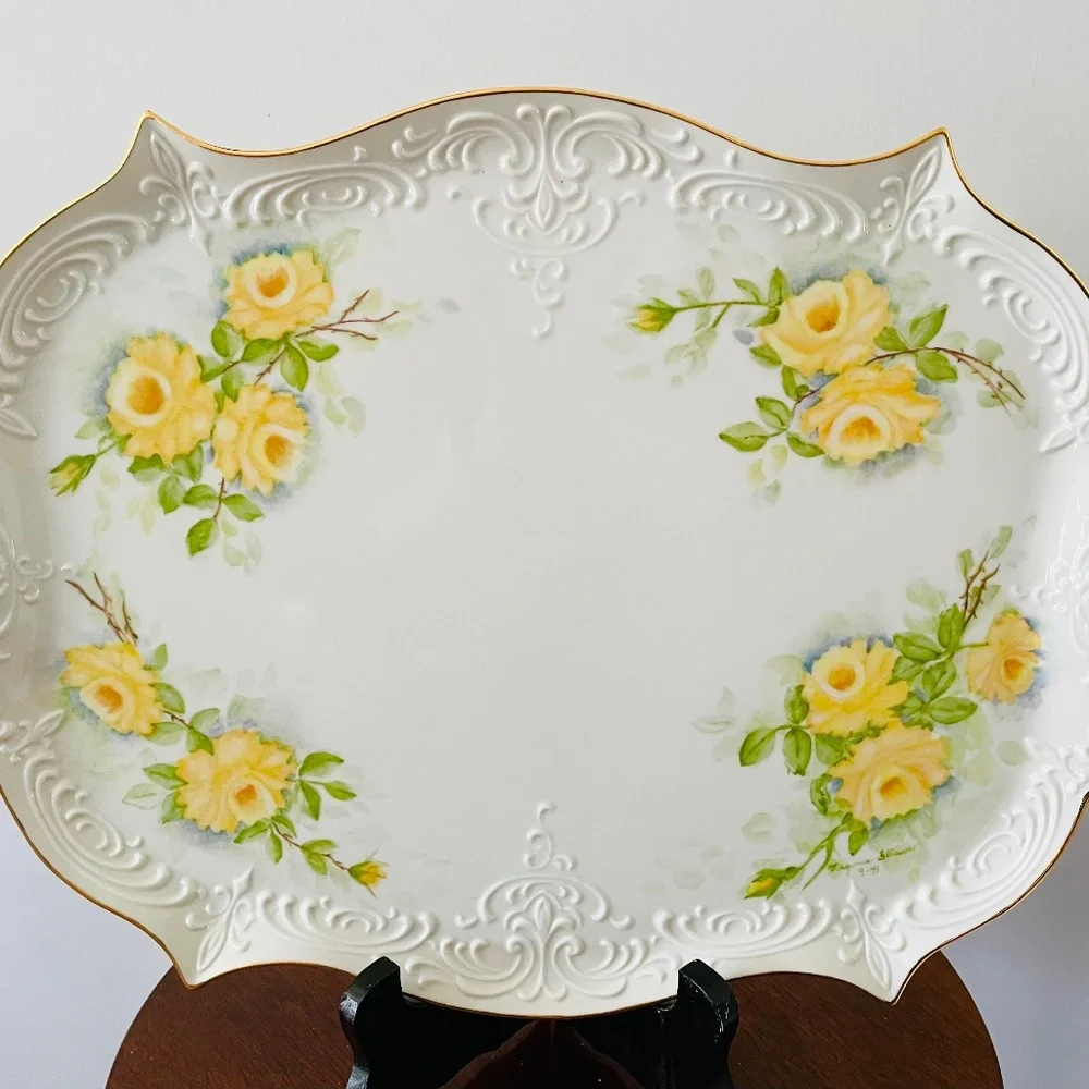Vintage Hand Painted Porcelain Tray, Porcelain Floral Tray, Vintage serving Tray - Picture 1 of 6